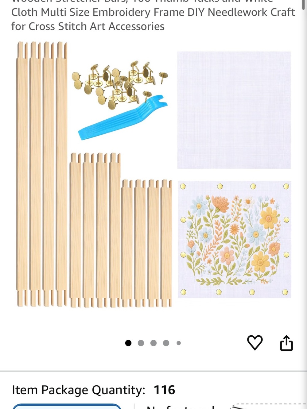 Wooden Embroidery Stretcher Bars with White Cloth & Gold Thumb Tacks